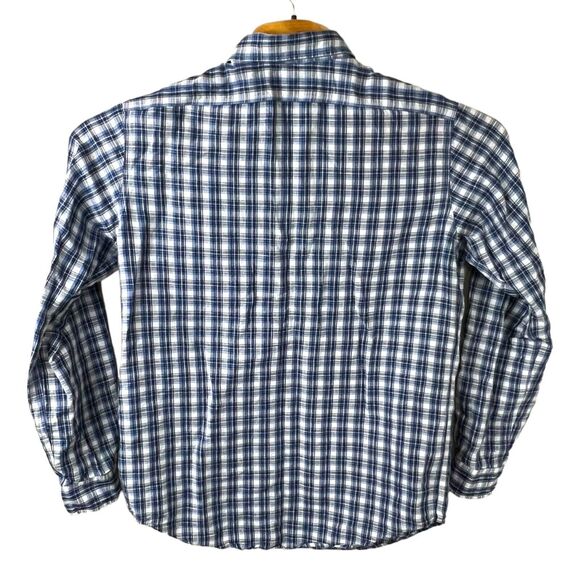 Polo Ralph Lauren Blue Plaid Linen Blend Long Sleeve‎ Button Up Shirt Medium - Picture 3 of 6